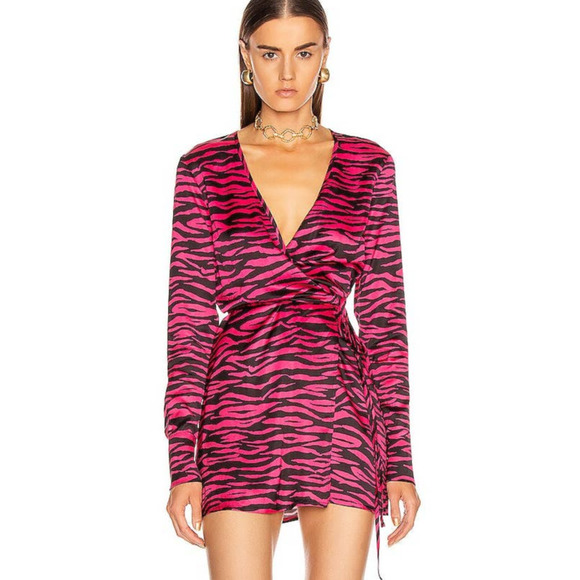 The Andamane Brandy Pink & Black Zebra Print Mini Wrap Dress - Picture 1 of 16